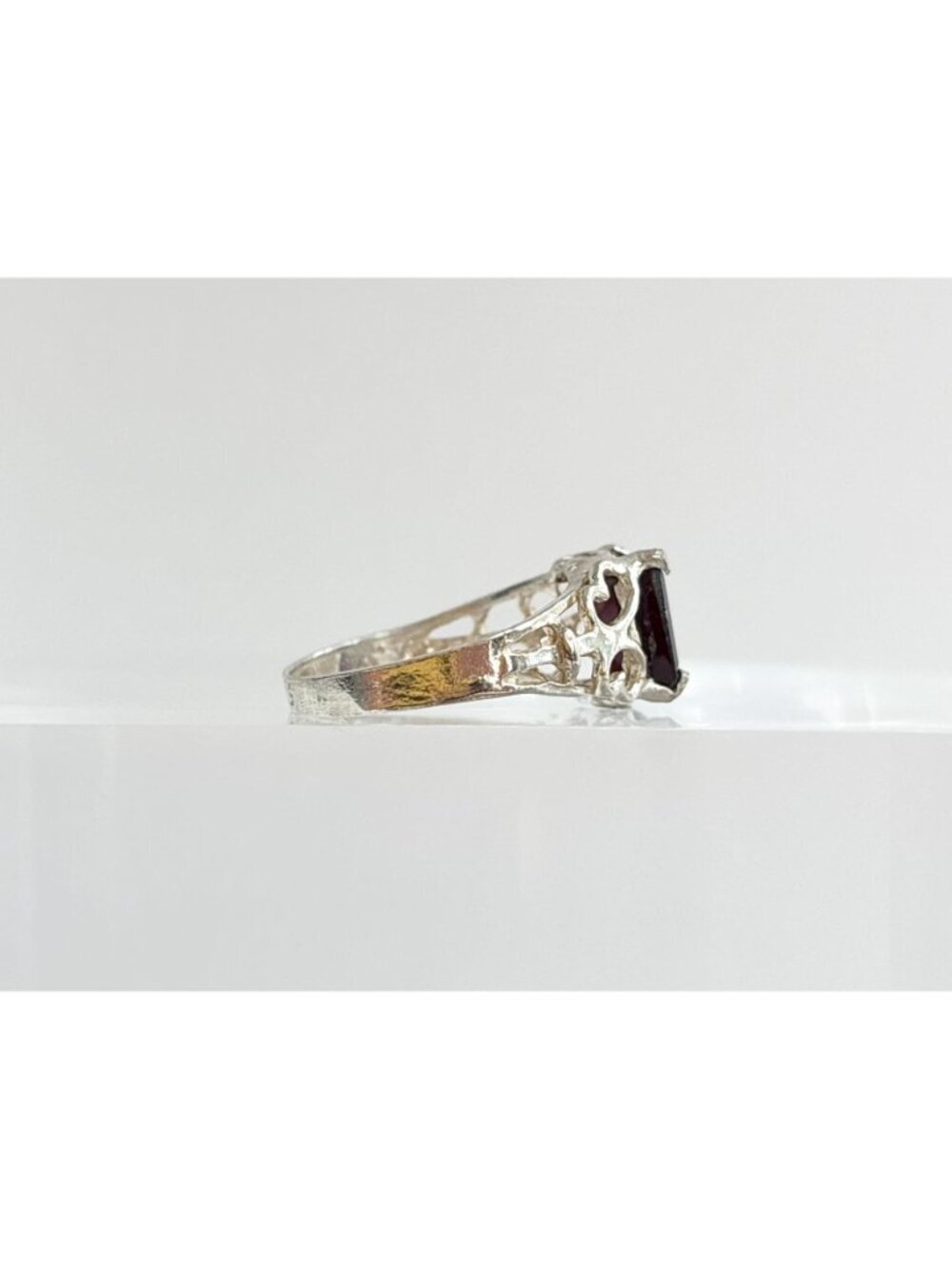 Garnet Emerald Cut Gemstone Sterling Silver 925 Victorian Vintage Ring - sz 6.25 - Picture 12 of 13